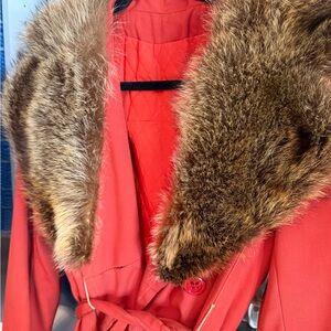 Vintage Red Coat w/ Oversized Fur Collar | Belted Glam Outerwear